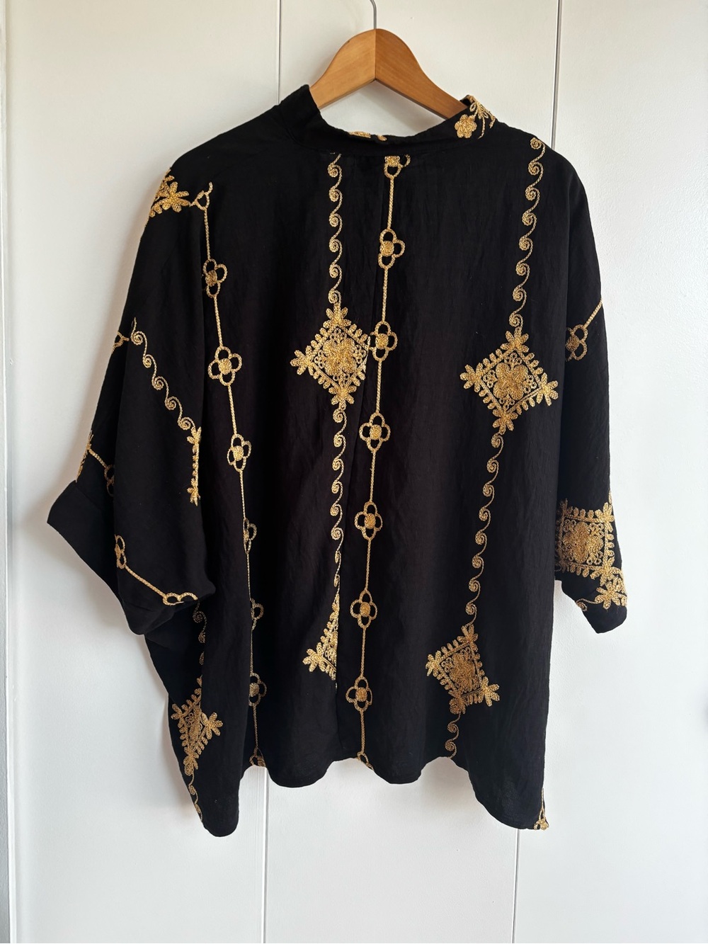 Black Oversized Tunic Top with Gold Embroidered Motifs - Picture 2 of 7